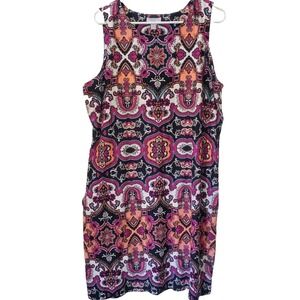 Charter Club Shift Dress 1X Multicolor Paisley Medallion Sleeveless Stretch